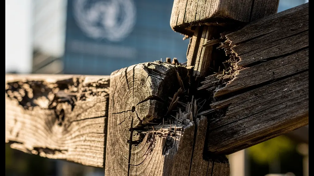 La sculpture Broken Chair devant le Palais des Nations avec perspective monumentale