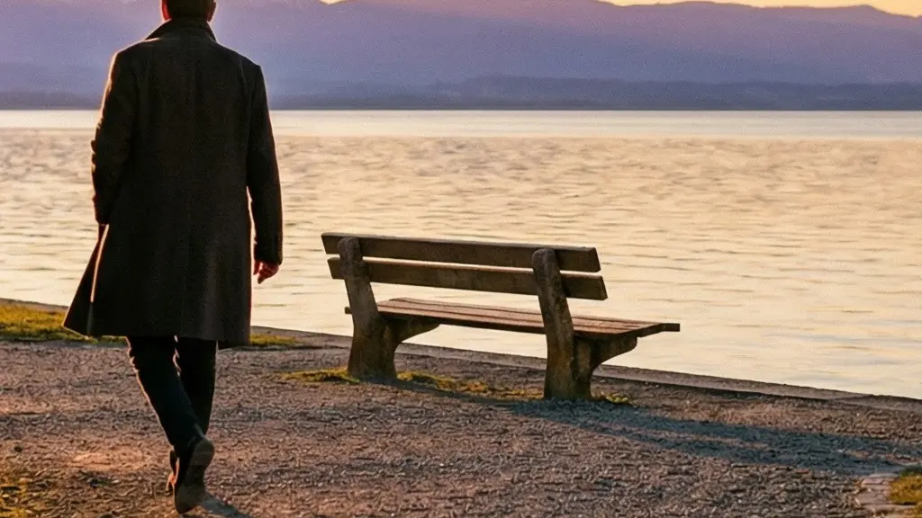 Lumière dorée du coucher de soleil se reflétant sur le lac Léman depuis la rive gauche à Cologny, avec le sentier de servitude entre villas et eau