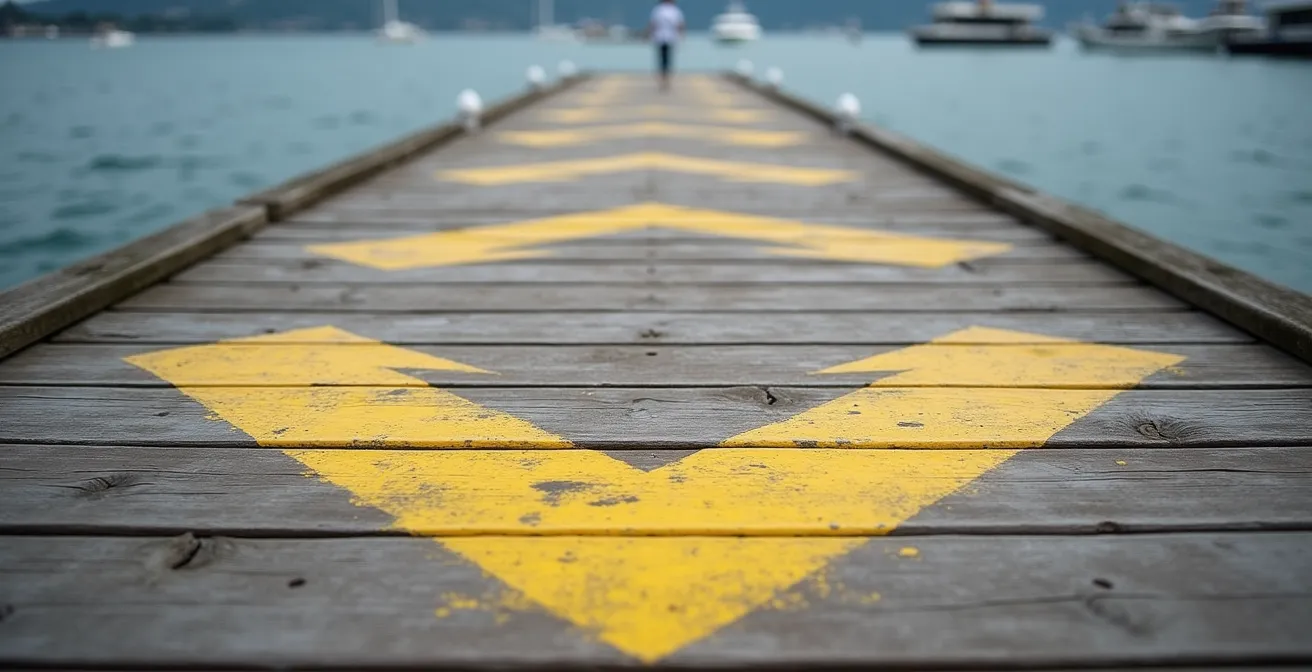 Embarcadère des Mouettes genevoises avec panneau de signalisation indiquant les directions M1 et M2