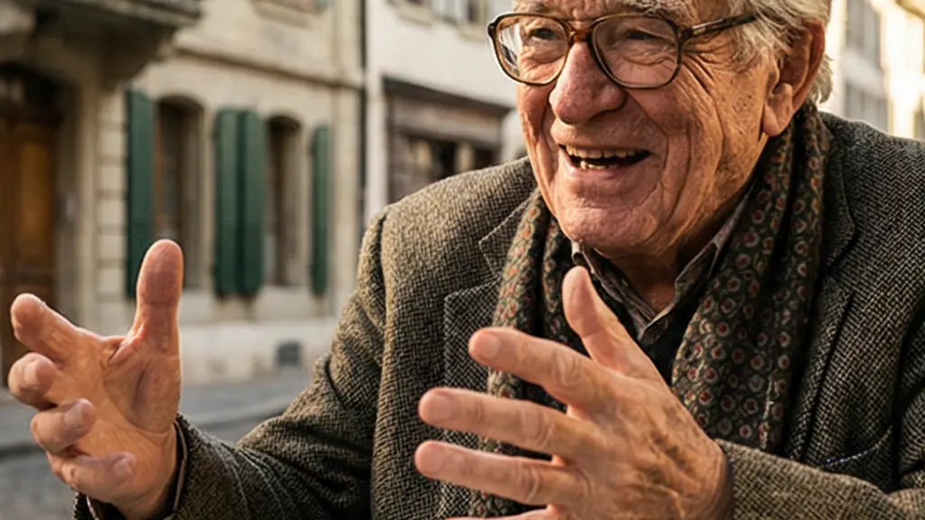 Scène de café genevois traditionnel avec habitants locaux discutant