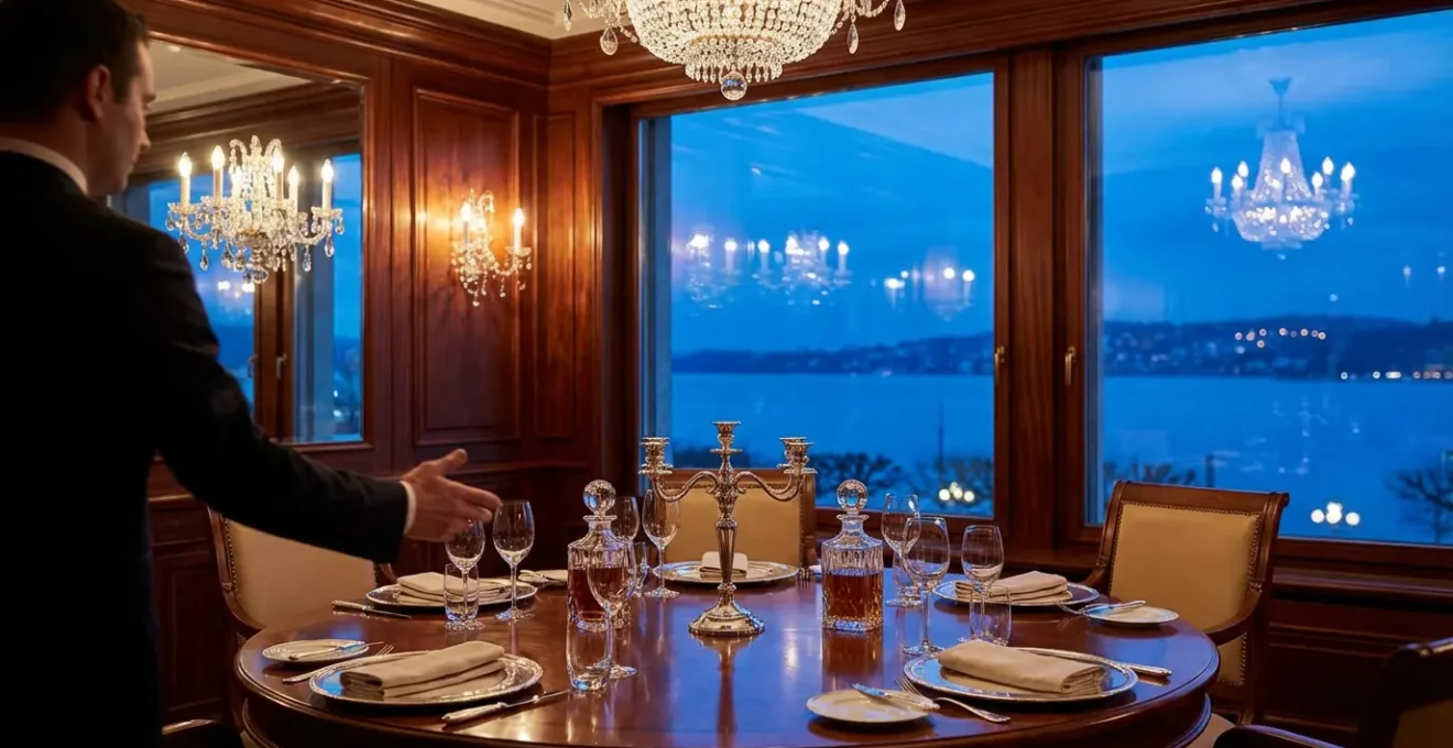 Salon privé luxueux avec vue sur le lac Léman pour dîner d'affaires