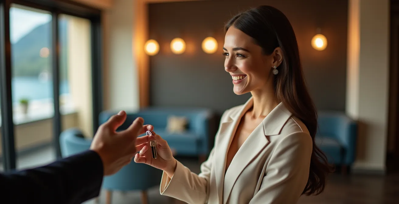 Suite luxueuse d'un palace genevois avec terrasse privée donnant sur le lac Léman et le jet d'eau