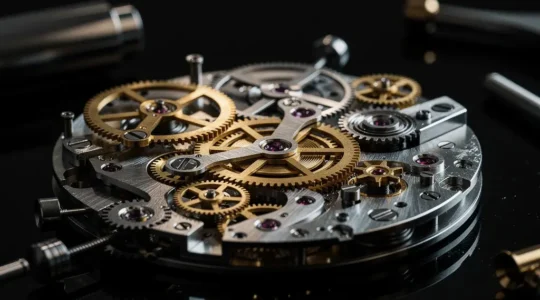 Illustration d'une montre de luxe dévoilant les mécanismes du label Swiss Made dans l'industrie horlogère genevoise