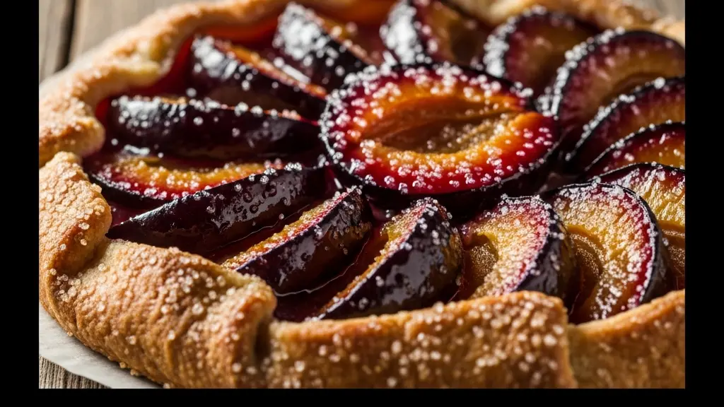 Tarte aux pruneaux traditionnelle genevoise sur une table en bois rustique